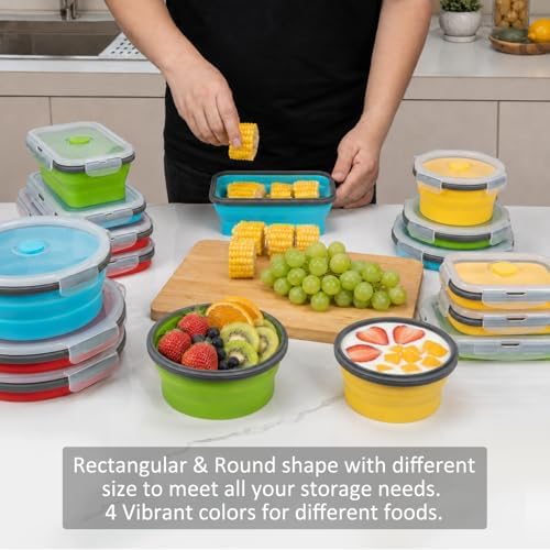 Collapsible Food Storage Containers with Lid & Air Vent, 16 Pack, 8