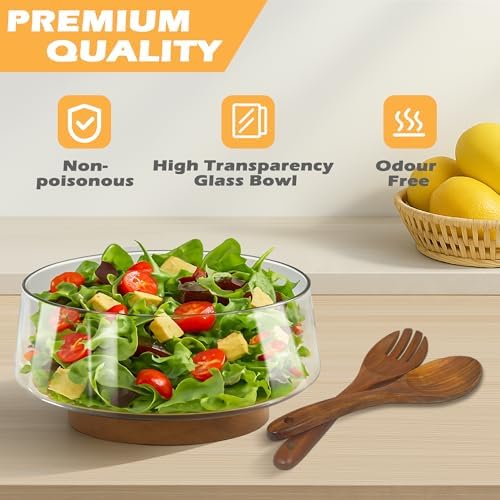 PROLEE Extra Large Glass Salad Bowl Set, Clear Salad Bowl with Solid