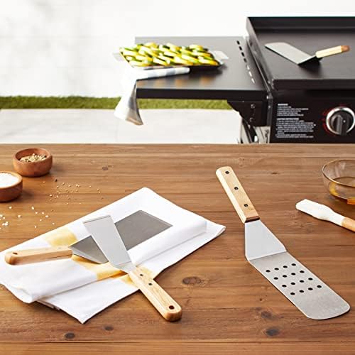 Amazon Basics 4-Piece Stainless Steel BBQ Tool Set, Silver