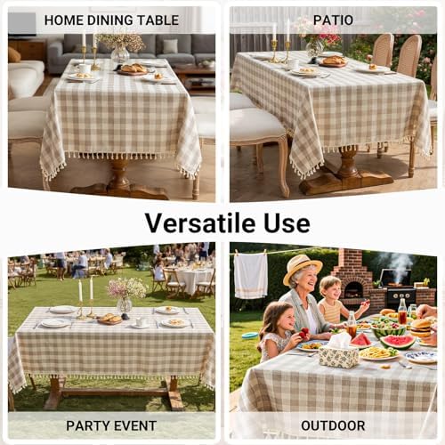 Checkered Tablecloth Round Cotton Linen Gingham Table Cloth with