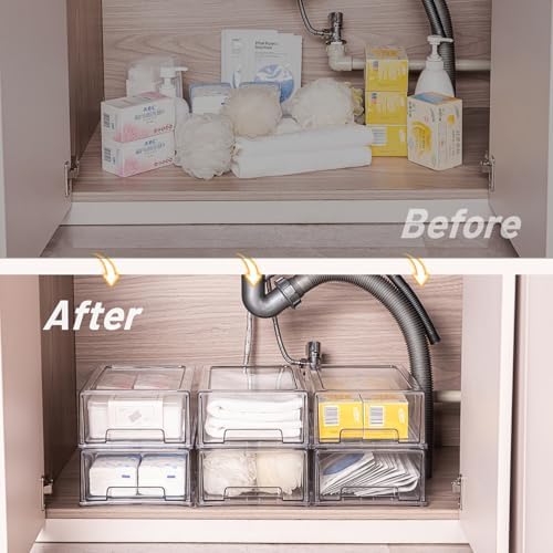 Clear Stackable Storage Drawers 2 Pack XL, BPA-Free Plastic Pull Out