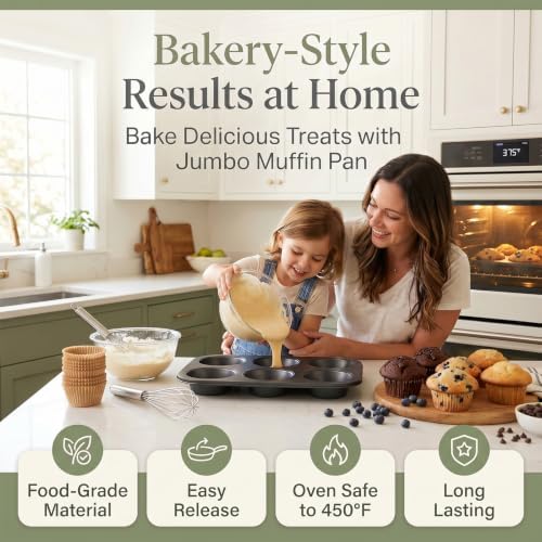 Jumbo Muffin Pan 2 Pack, Extra Large Muffin Tin 6 Cup Includes 100