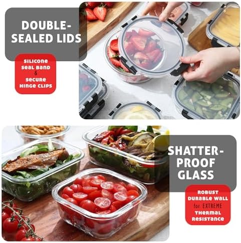 EATEX 48pc Glass Storage Containers with 24 Airtight Lids