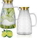 Buaic Glass Pitcher with Lid,2 PACK 68 oz/2 Liter Vintage Water