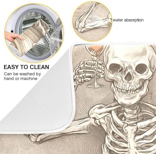 OTVEE Skeleton Enjoys Tub Wine Dish Drying Mat for Kitchen Counter