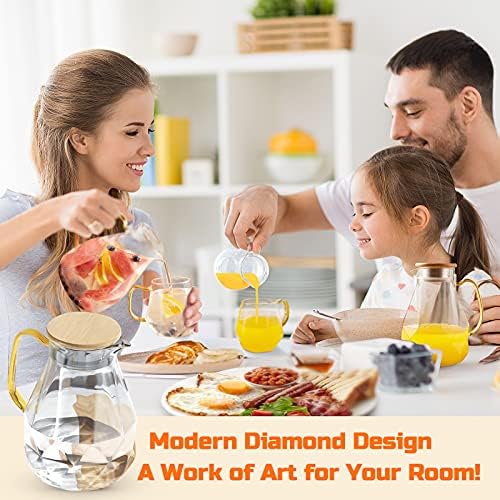 DUJUST 2 Litre Water Jug, Modern Diamond Design Glass Jug with Lid and