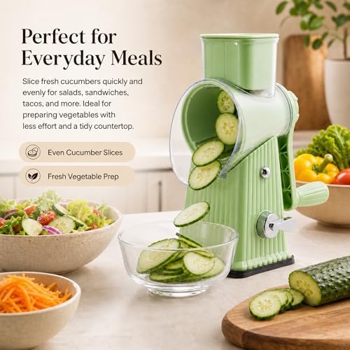 JA&MIU Rotary Cheese Grater with Handle, 5 Blades