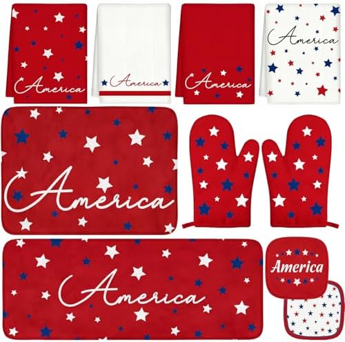 Tieshankao 10Pcs 4th of July Kitchen Decor Set - Patriotic Stars