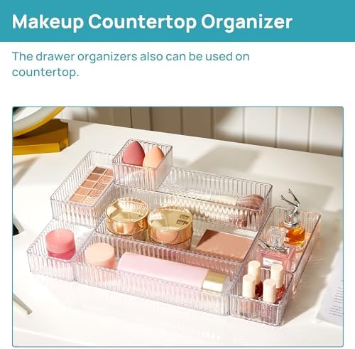 Vtopmart 7 PCS Clear Makeup Drawer Organizers Bins, 4-Size Stackable