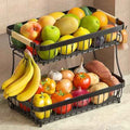 Sevenblue 2-Tier Fruit Basket with Banana Hangers, Detachable Metal Bowl