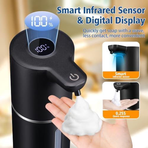 Automatic Foam Soap Dispenser Touchless Rechargeable, 350ml Black