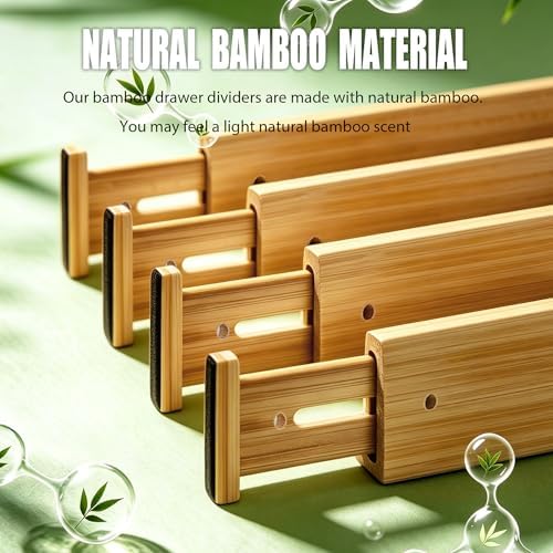 4 Pack Bamboo Drawer Divider, 17-22" Adjustable Organizers