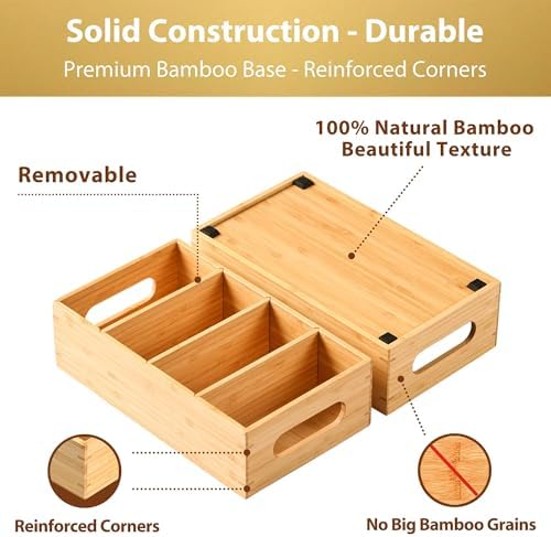 Umilife Bamboo Pantry Organizer for Snack, Seasoning Pouch, Teabag