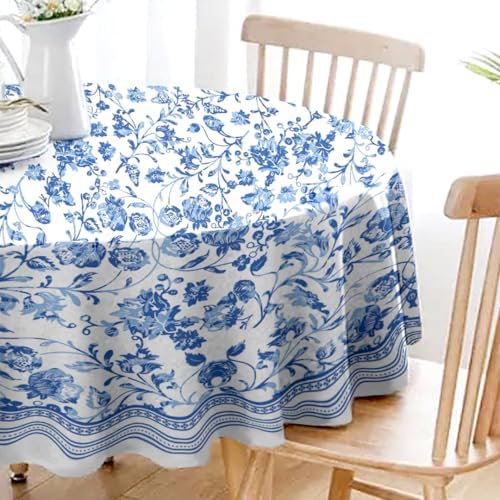 Oval Tablecloth - 60 x 84 Inch Blue Floral Rustic Tablecloth Classic