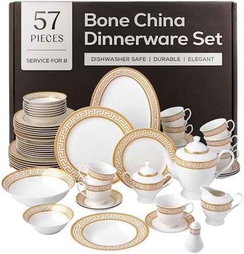 Joseph Sedgh Collection Golden Greek Key Bone China Dinnerware Set, 57-Piece