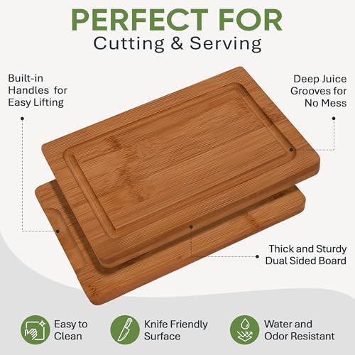 MelBell Bamboo Cutting Board Set Of 3 for Kitchen - Wooden Chopping