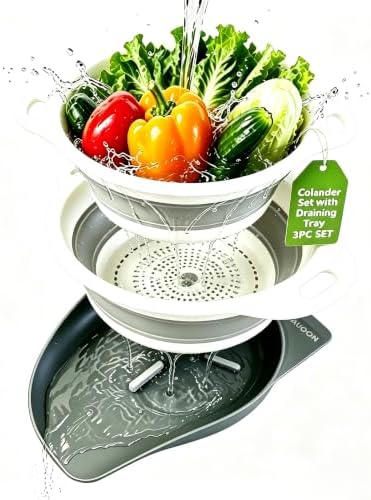 AUOON Collapsible Colander Set (3QT + 4QT) with Draining Base