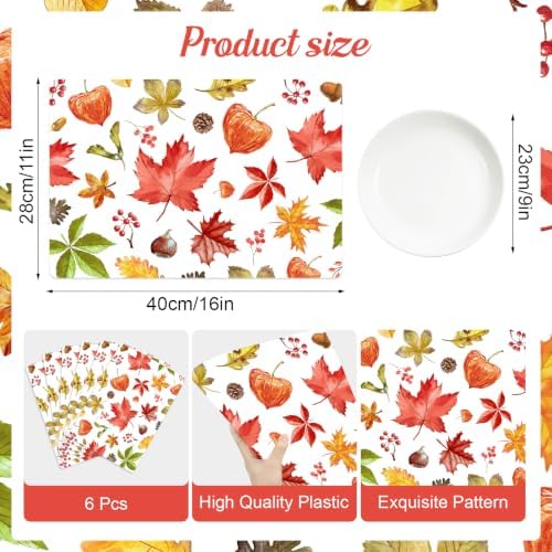 Tarklanda Fall Plastic Placemats Set of 6, 11 x 15.7 Inch Autumn Table