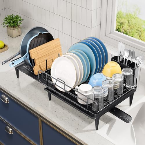 TOOLF Large Expandable Dish Drying Rack, Black