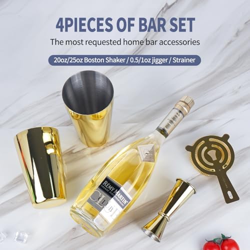 JNWINOG Cocktail Shaker Set 4-Piece Boston Shaker Kit with 20oz/25oz