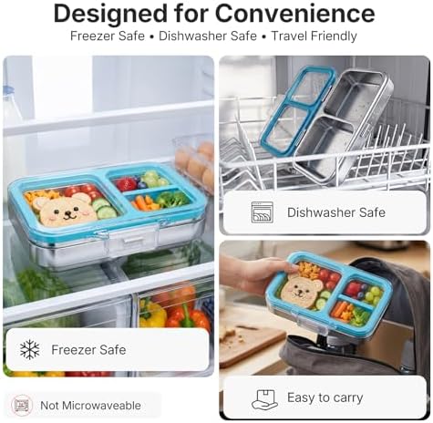 Leak-Resistant 18/8 Stainless Steel Bento Lunch Box Kids 7+ and Adults