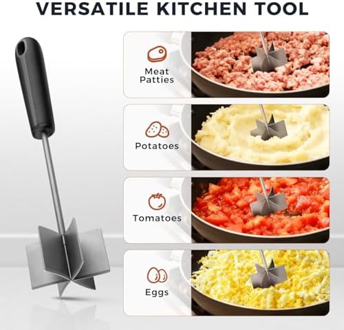 304 Stainless Steel Meat Chopper & Masher, Coinicxcel 10 Inch Heat
