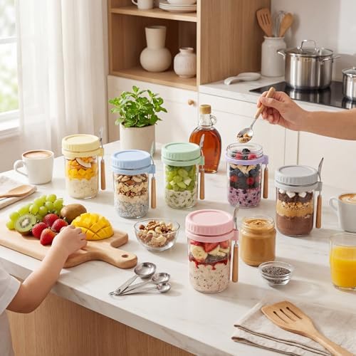 16oz Glass Overnight Oats Containers with Lids, 4 Pack