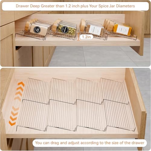 LETGO 8 Pack Adjustable Spice Rack for Drawer- Expandable From 11" to