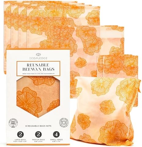 8 Pack Reusable Beeswax Food Storage Bags