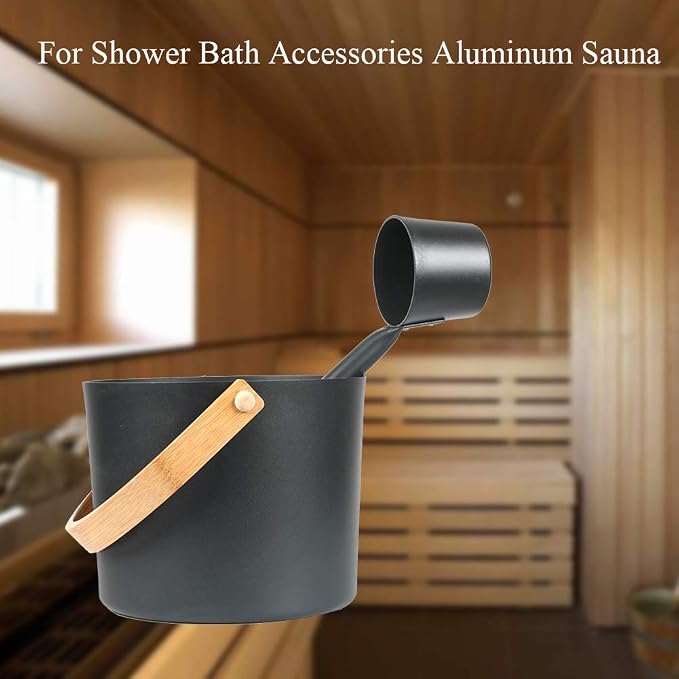 Sauna Bucket and Ladle Set, 1.85 Gallons Large Aluminum Sauna Bucket - Image 2