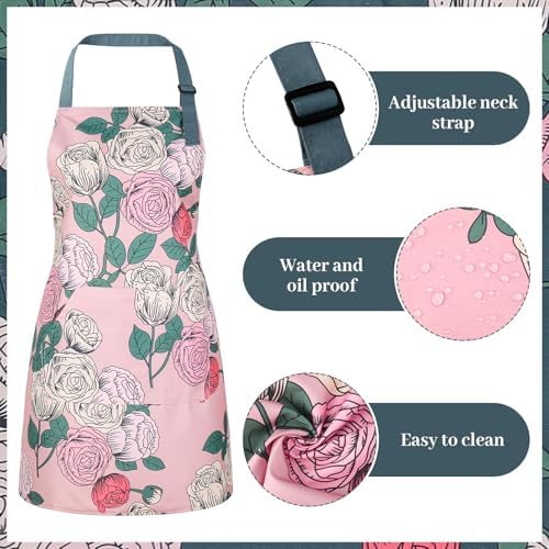 3 Pack Floral Aprons for Women with 2 Pockets, Mother's Day Women