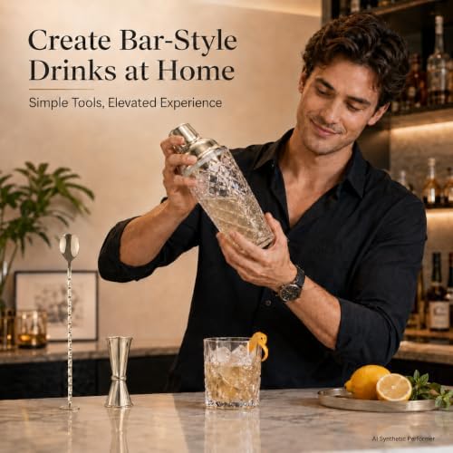 16 Oz Glass Cocktail Shaker Set with Built-in Strainer Crystal