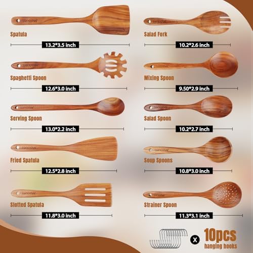 10-Piece Natural Teak Wood Kitchen Utensil Set