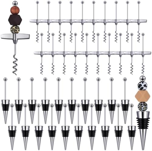 Hushee 40 Pcs Beadable Wine Stoppers with Travel Corkscrew Set