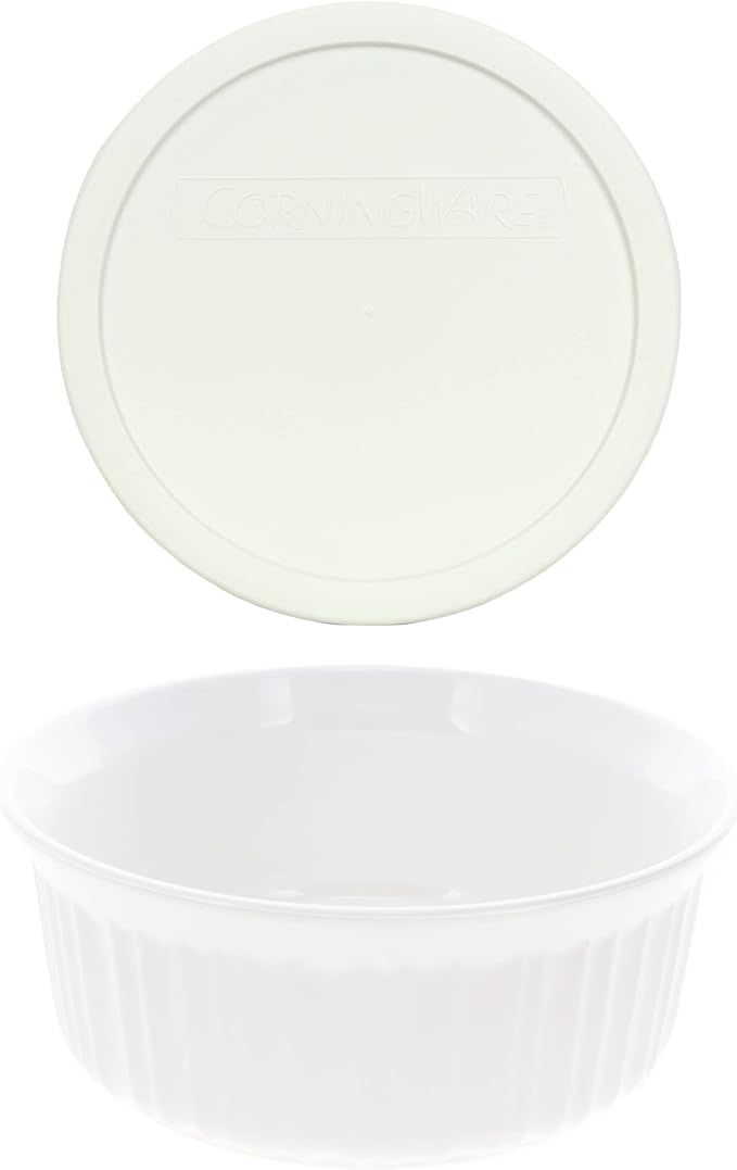 CorningWare FS5 1.5qt Round French White Casserole Dish & F-5-PC 1.5qt French by CorningWare