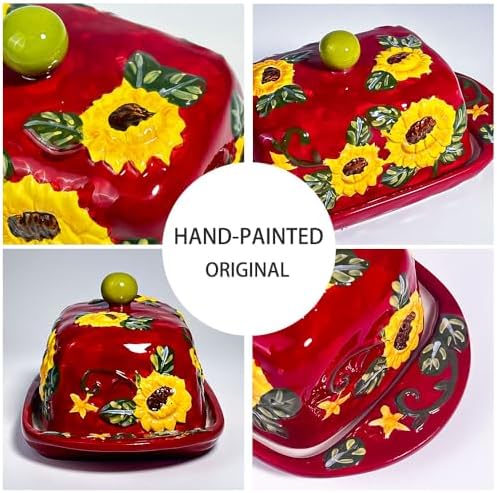 KXZ Ceramic Butter Dish with Lid – Farmhouse Sunflower Butter