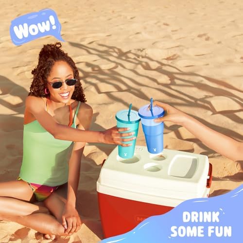 Meoky Plastic Cups with Lids and Straws - 3 Pack 40 oz Tumblers Bulk