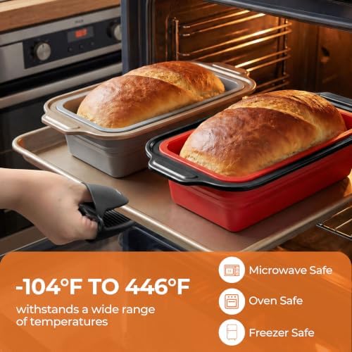 2-Pack Collapsible Silicone Bread Pans with Reinforced Rim & Oven