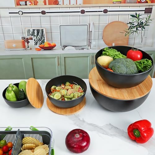 Eco-Friendly Bamboo Fiber Meal Prep Bowl Set with Lids (4 Pack)
