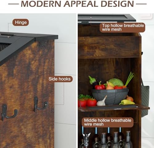 Wooden Potato and Onion Storage Bin w/Lid, Large Capacity and