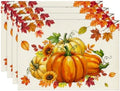 Artoid Mode Pumpkins Maple Leaves Fall Placemats Set of 4, 12x18 Inch