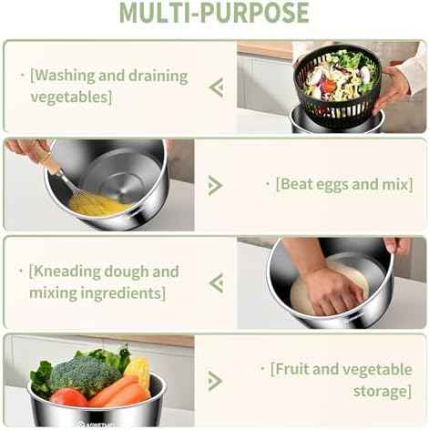 5.3QT Large Stainless Steel Salad Spinner, ASWETMEL Metal Salad