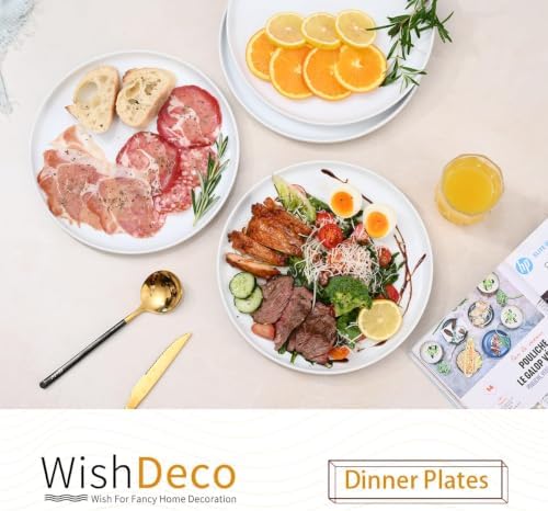 WishDeco White Dinner Plates Set of 4, Ceramic Dining Plates 10.5Inch