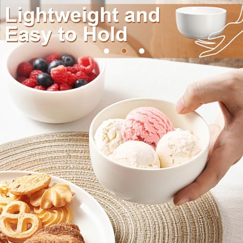 Jassceram 12 oz Ice Cream Bowls, Set of 8, 4.5 Inch, White