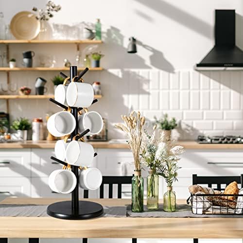 MyLifeUNIT Mug Holder Tree, Black Coffee Cup Holder, Wood Mug Hanger