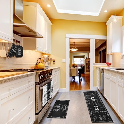 Fourluoo 10 Pcs Kitchen Towels Rugs Mats Set, Oven Mitts Pot Holders
