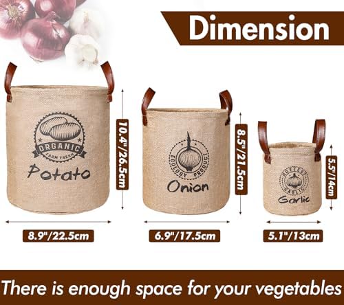 Kamehame Potato and Onion Storage Baskets Pack of 3, Lined Burlap