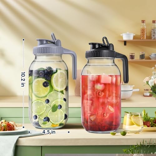 Glass Pitchers with Lid, Set of 2, 64OZ Leak-Proof Airtight Mason