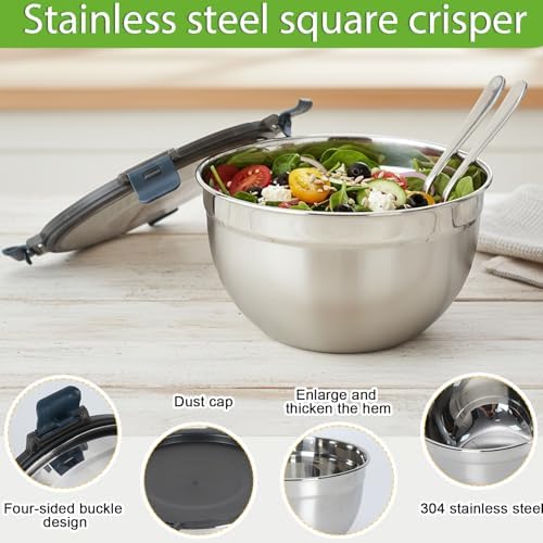 Stainless Steel Salad Chopper Bowl with Lid, 135 oz Large Salad Bowl
