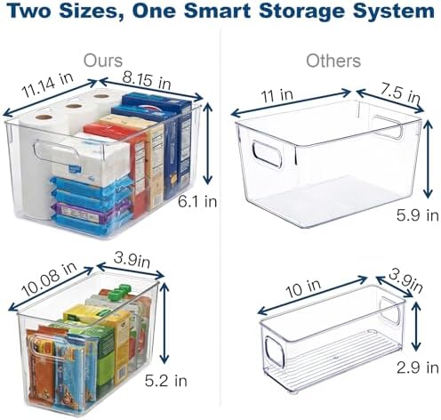 MOONEDGE 8 Pack Clear Plastic Storage Bins